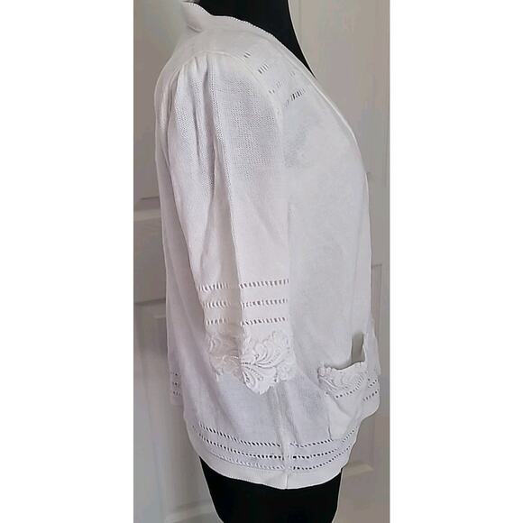 VTG Romantic Cottagecore Knit Crochet Ivory Cardigan + Crop Blouse M EUC - Picture 9 of 12